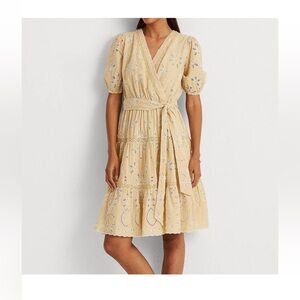 Ralph Lauren Tan Embroidered Midi Dress